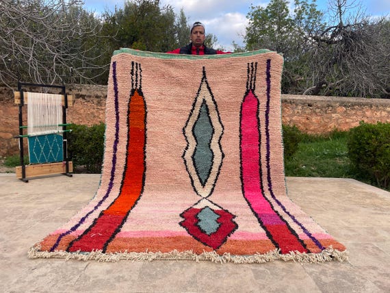 Cute Aesthetic Pink Wool Rug - Vintage Pink Area Rug 5x7 - Soft Washable Pink Rug - Indoor Carpet for Living Room, Bedroom, Dorm