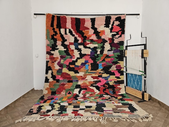 Traditional Multicolor Boujad rug - Boujaad design in Red, blue & beige - Living room Rug, Bedroom Rug - 8x10 rug, 5x8 Rug, 9x12 Rug