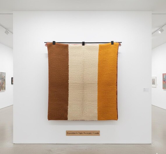 Beni Ourain Wool Moroccan Rug, Brown Cream Mustard Stripes