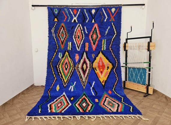 BLUE Farmhouse Rug for Bedroom: Customized Housewarming Gift Idea