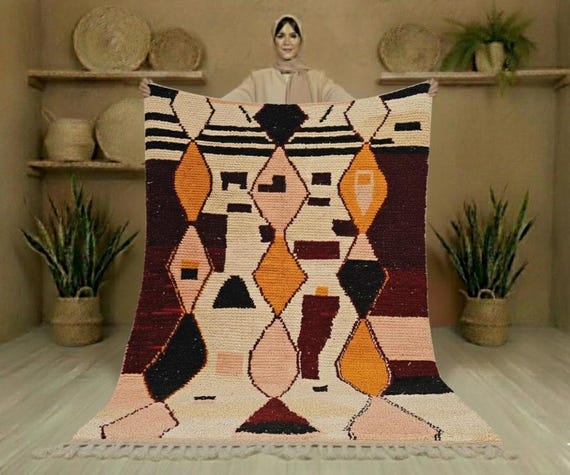 Handmade Moroccan Wool Rug, Berber Carpet, Custom Abstract Design