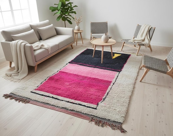 Handwoven Berber Wool Rug, Geometric Moroccan Rug