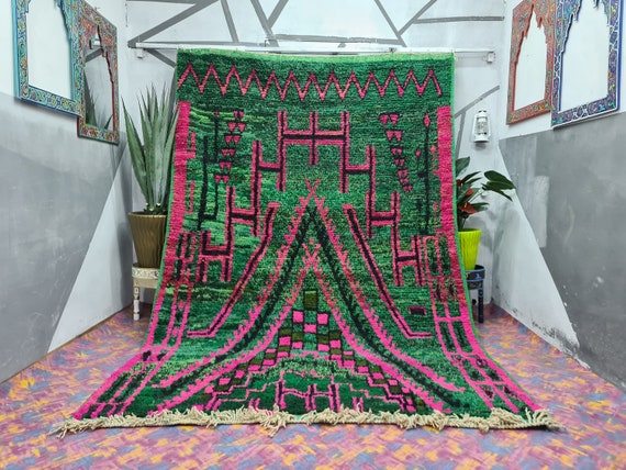 Large Moroccan Rug, Green Rug, Beni Ourain Colorful Rug, Checkered Rug, Custom Beni Ourain Rug, Moroccan Style Rug, Custom Rug