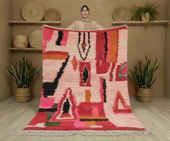 Handmade Moroccan Wool Area Rug, Berber Carpet, Abstract Boho Design