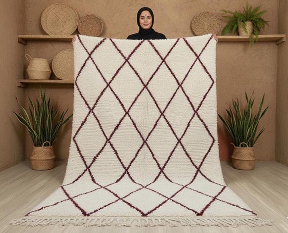 Handmade Berber Wool Rug, Moroccan Diamond Design, 9x12 ft