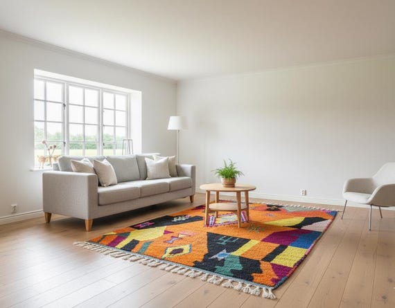 Custom Boujaad Wool Rug, Moroccan Berber Orange Rug