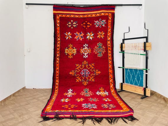 VINTAGE FABULOUS BOUJAD Rug, Authentic Moroccan Rug, Abstract Multicolored Carpet, Handmade Moroccan Rug, Bohemian rug