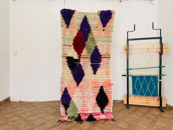 Handmade Vintage Rug, Wool Berber Moroccan Runner, Colorful Azilal Carpet, Housewarming Gift