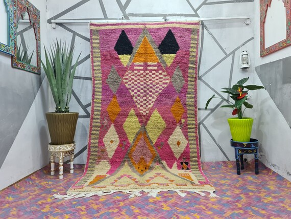 Handmade Moroccan Berber Rug, Colorful Bohemian Wool Area Rug, Large Wall Art for Farmhouse Decor
