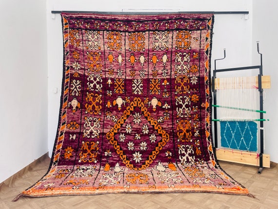 Vintage Boujaad Wool Rug, Handwoven Moroccan Area Rug, Berber Carpet, Boho Living Room Rug, Handmade Bohemian Rug