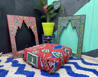 Marokkaanse poef **75% KORTING** met kleurrijke handgeknoopte wollen poef Ottomaanse poef Marokkaanse wollen poef Marokkaanse poef