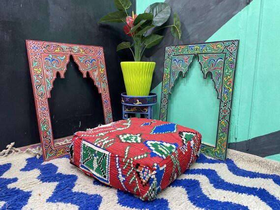 Moroccan POUF **75% OFF** with Colorful Hand Knotted Wool Pouf Ottoman Pouf Morrocan Wool Pouf Moroccan Pouffe