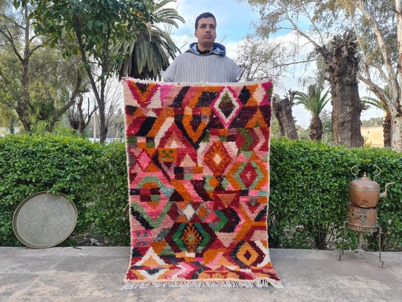 Pink Rug Custom, Red Moroccan Rug, Berber Rug For Living Room, Boujaad Home Furniture, Housewarming Gift For The Home