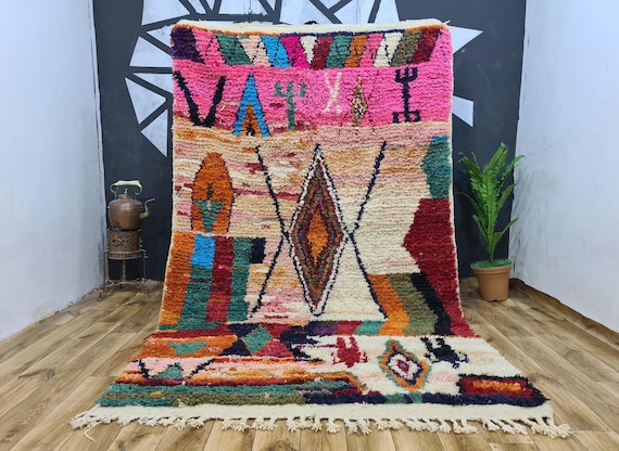 MOROCCAN HANDMADE WOOL Rug Boho - boujad berber carpet bohemian - abstract moroccan area rug - fabulous custom rug colorful - contemporary