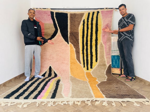 Handmade Bohemian Area Rug | Soft Shag Rug | Primitive Folk Art Patterns | Outdoor & Indoor Carpet | Moroccan Design