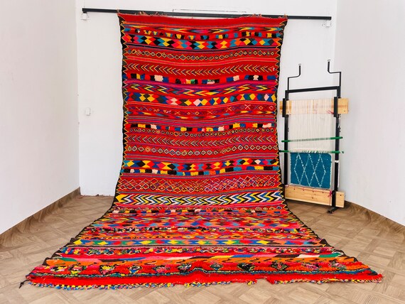 Vintage moroccan berber kilim rug - Hand knotted moroccan rug large - Area rug for living room wool - Bohemian style carpet