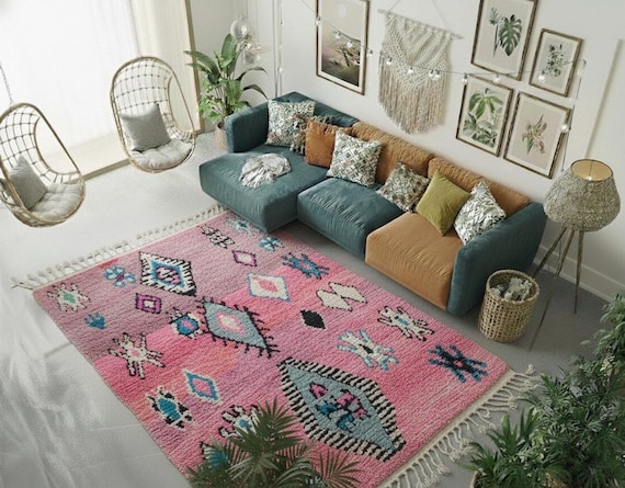 Pink Boujaad Wool Rug, Moroccan Berber Rug (6x9)