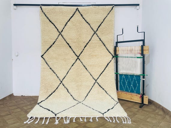 Tapis Berbere - Moroccan Rug Beni ourain - Handmade Rug - Berber Rug Wool - Area Rug Washable - Customized Rug - Home Decor Aesthetic