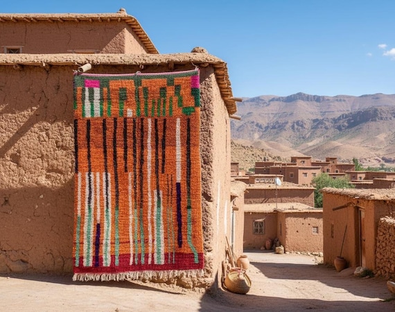 Authentic Berber Rug - Custom Handmade Moroccan Area Rug in Bright Orange for Living Room
