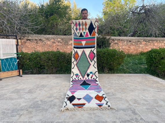 Handmade Moroccan Runner Rug – Colorful Boho Boujaad Wool Hallway Carpet | Custom Size Tribal Berber Rug - Funny Unique Holiday Gift
