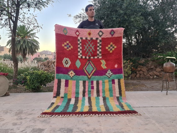 Wool Custom Pink Boujaad Rug, Red morrocan rug, Soft shag rug 8x10, Moroccan berber rug, Bohemian Decor, Custom size rug runner ALL SIZES