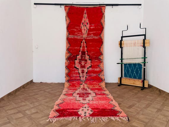 Handmade Moroccan Runner Rug | Colorful Wool Area Rug for Farmhouse Decor | Vintage Bohemian Washable Rug with Free Shipping