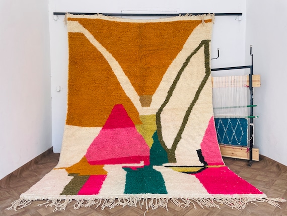 Cozy Elegance! Beni Ourain Wool Rug – Handwoven Bedroom Carpet – Organic Scandinavian Berber Rug for Minimalist Home Décor