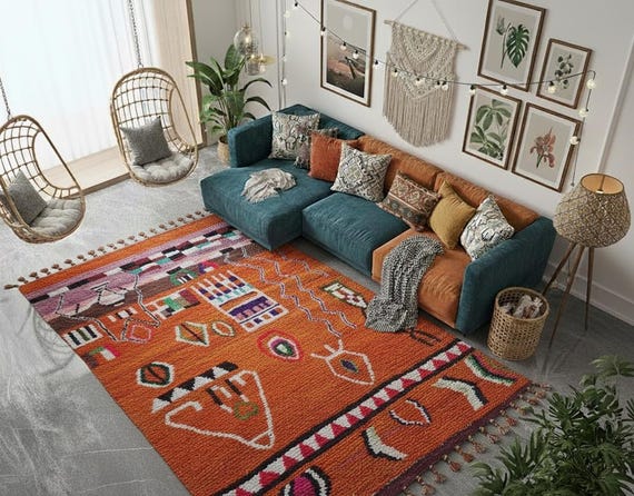 9x12 Orange Moroccan Rug: Hand-Knotted Boujaad Wool Berber Rug