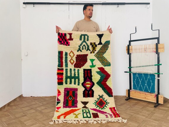 Handmade Wool Moroccan Rug, Bohemian Boujad Rug, Antique Artisan Rug, Custom Black Friday Rug, Geometric Design, Free Shipping