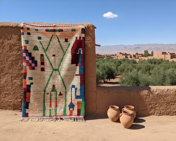 Custom Wool Area Rug | Mid Century Modern Moroccan Style | Maximalist Home Decor & Housewarming Gift