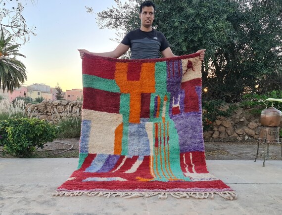Custom Boujaad Living room Rug - 10x14 Abstract Rug Muted Colors - Hand knotted Wool Area Rug Carpet - Colorful Area Rug Classroom