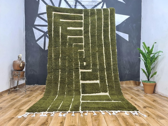 Beni Ourain Rug - Berber Moroccan Rug Green - Wool Moroccan Rug - Beni Rug Green - Ethnic Morrocan Rug - Handmade Gift For Her