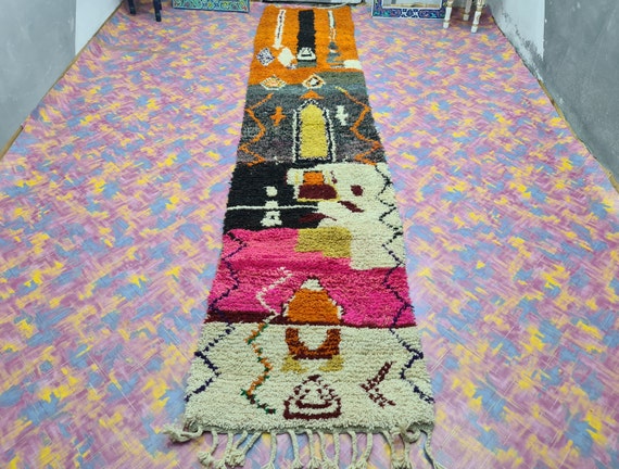 Colorful Wool Rug Runner, Handmade Boho Decor, Moroccan Bohemian Rug, Custom Home Decor Runner