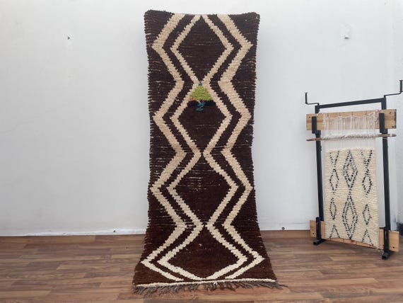 Vintage Beni Runner Rug - Dark Brown Moroccan Style Floor Runner with Timeless Design - Boho Feminine Decor for Rustic Vintage Home Interior