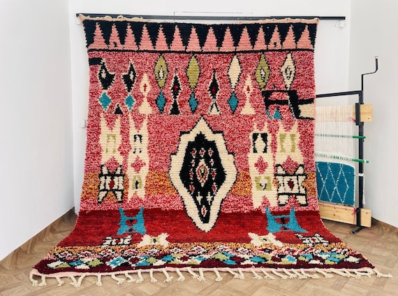 Bohemian Large Area Rug - Handwoven Moroccan Berber Rug, Boho Decor for Bedroom & Living Room, Perfect Mother's Day Gift
