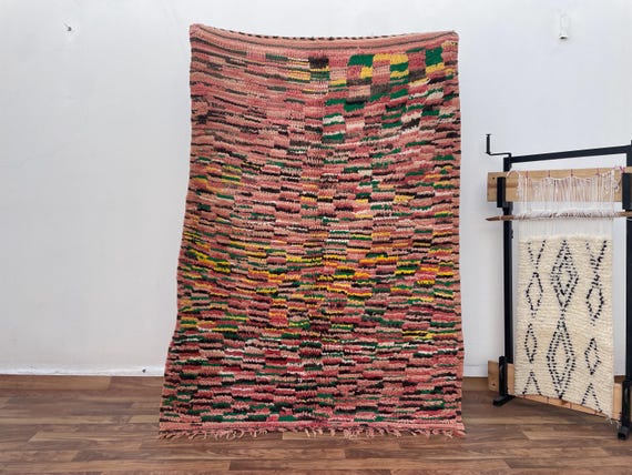Vintage Green Pink Area Rug for Living Room & Bedroom - Art Deco Farmhouse Decor, Perfect Housewarming Gift - Tapis Marocain