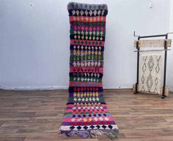 Moroccan Vintage Runner Rug, Handmade 2x9 Farmhouse Rug, Pink Wool Antique Rug, Mid Century Decor, Outdoor Area Carpets