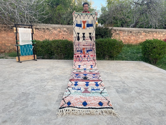 Colorful Moroccan Runner Rug – Handwoven Azilal Hallway Rug, Wool Berber Long Carpet, Tribal Boho Decor, Unique Narrow Area Rug