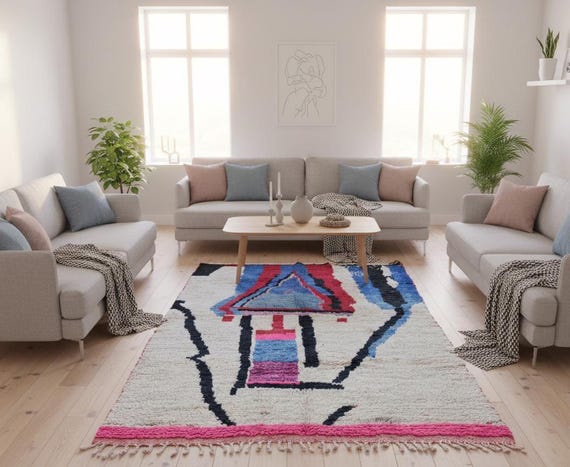 Handwoven Beni Ourain Wool Rug, Moroccan Tribal Design