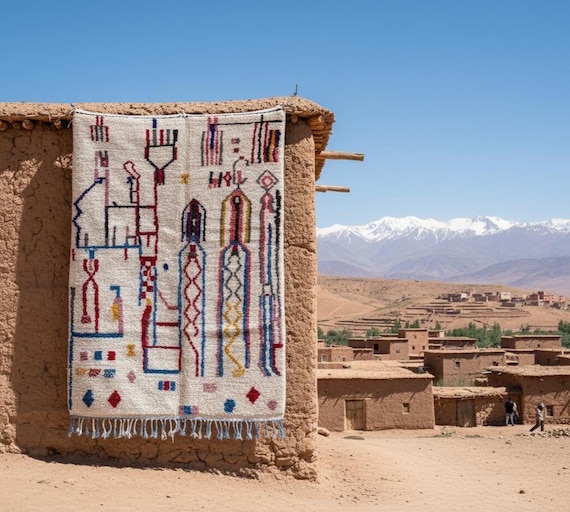 Colorful Geometric Rug 8x10 | Custom Azilal Sheep Wool Moroccan Decor | Amazing Gift for Her