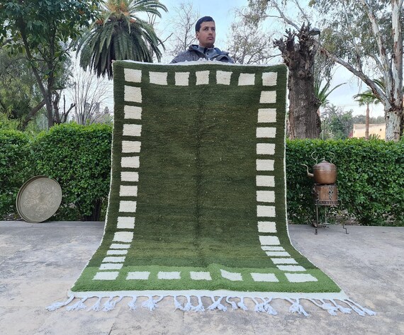 Gorgeous Beni ourain Rug Living Room - Beni ourain Moroccan Rug Green - Green Checkered Rug - Beni rug, Green Color Meaningful Gift For Mom