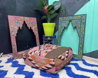 Décoration de maison de campagne - Housse de pouf carrée MAROCAIN - Cadeau de pendaison de crémaillère pour une première maison - Cadeau fait main pour la maison - Décoration d'intérieur éclectique