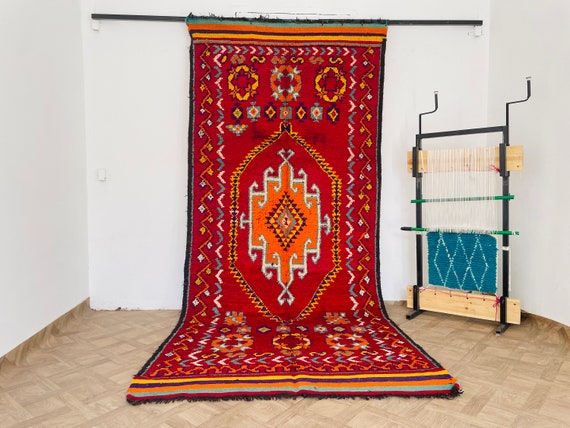 Living Room Rug, Bedroom Rug, Wool Rug, Berber Carpet, Boho Rug, Red Rug, Vintage Rug, Morrocan Rug, Orange Rug, Geometric Rug, Colorful Rug