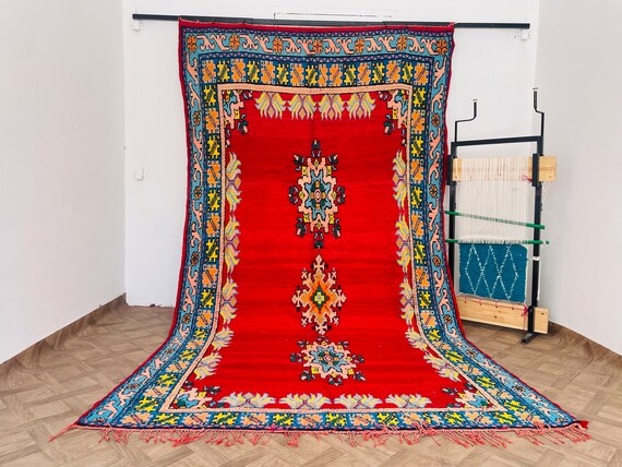 Handwoven Boujaad Wool Rug, Vintage Moroccan Rug, Boho Decor, Area Rug, Floor Rug