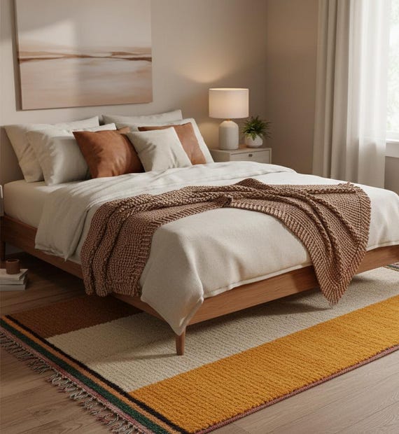 Handmade Beni Ourain Wool Rug, Moroccan Vertical Stripe Rug