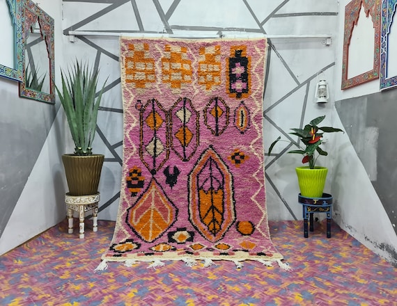 AMAZING Boujaad Moroccan Rug | Purple & Orange Rug | Hand-Tufted Abstract Design | Bedroom or Living Room Decor | Adds Charm to Any Space