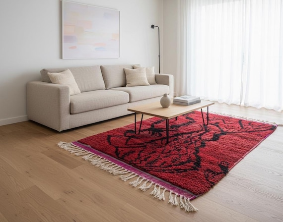 Berber Red Fringe Rug - Moroccan 8x10 Area Rug | Custom Sizes & Shapes