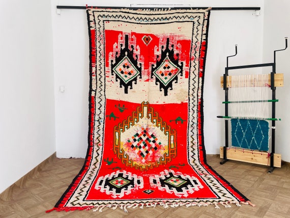 Moroccan Azilal Rug, Wool Rug, Berber Carpet, Boho Rug, Red Rug, Vintage Rug, Moroccan Rug, Colorful Rug, Tapis Marocain, Handwoven Rug