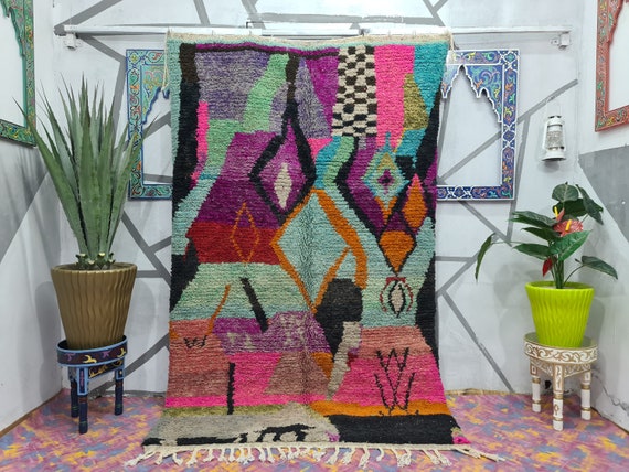 Large moroccan colorful rug - Overdyed rug - Beni ouarain rug - Tufted rugs handmade - Woven tapestry - Unique holiday gift for women