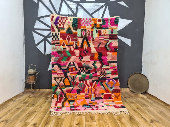 Cute Boujaad Moroccan Rug - Custom Rugs Design Living Room - Soft Eclectic Home Decor - Modern Colorful Decor - Handmade Gift For The Home